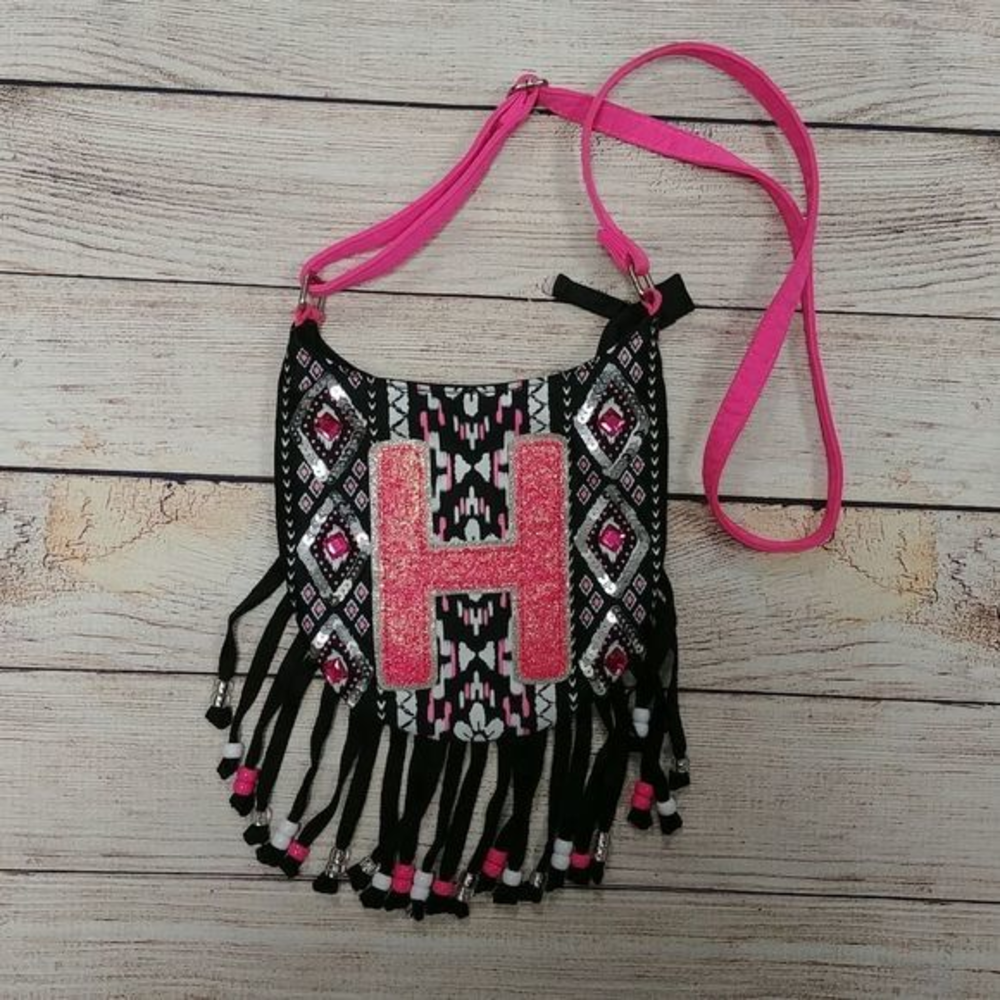 Justice Black Pink Beaded H Child's Handbag